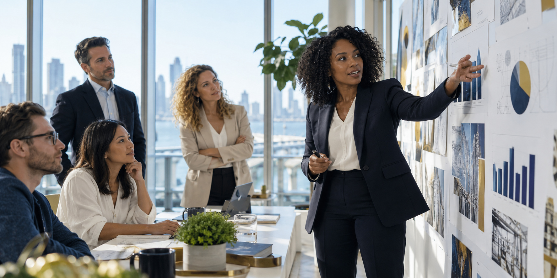 Business leader presenting strategy to colleagues in a modern office