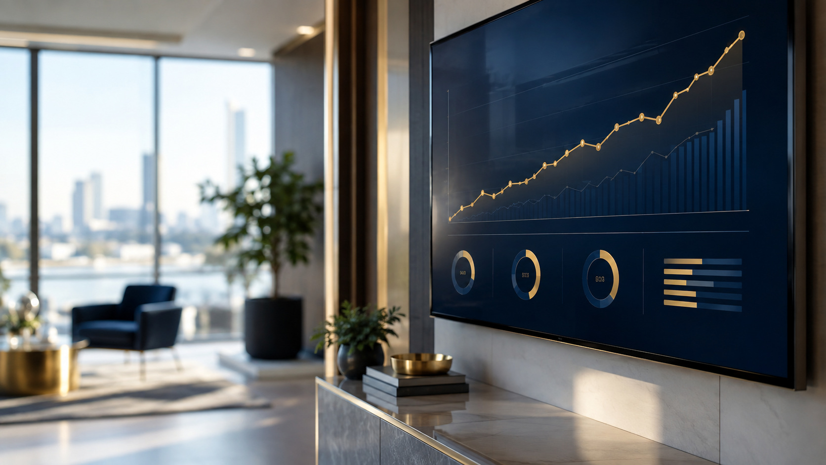 Performance dashboard showing upward trends in growth and business results.
