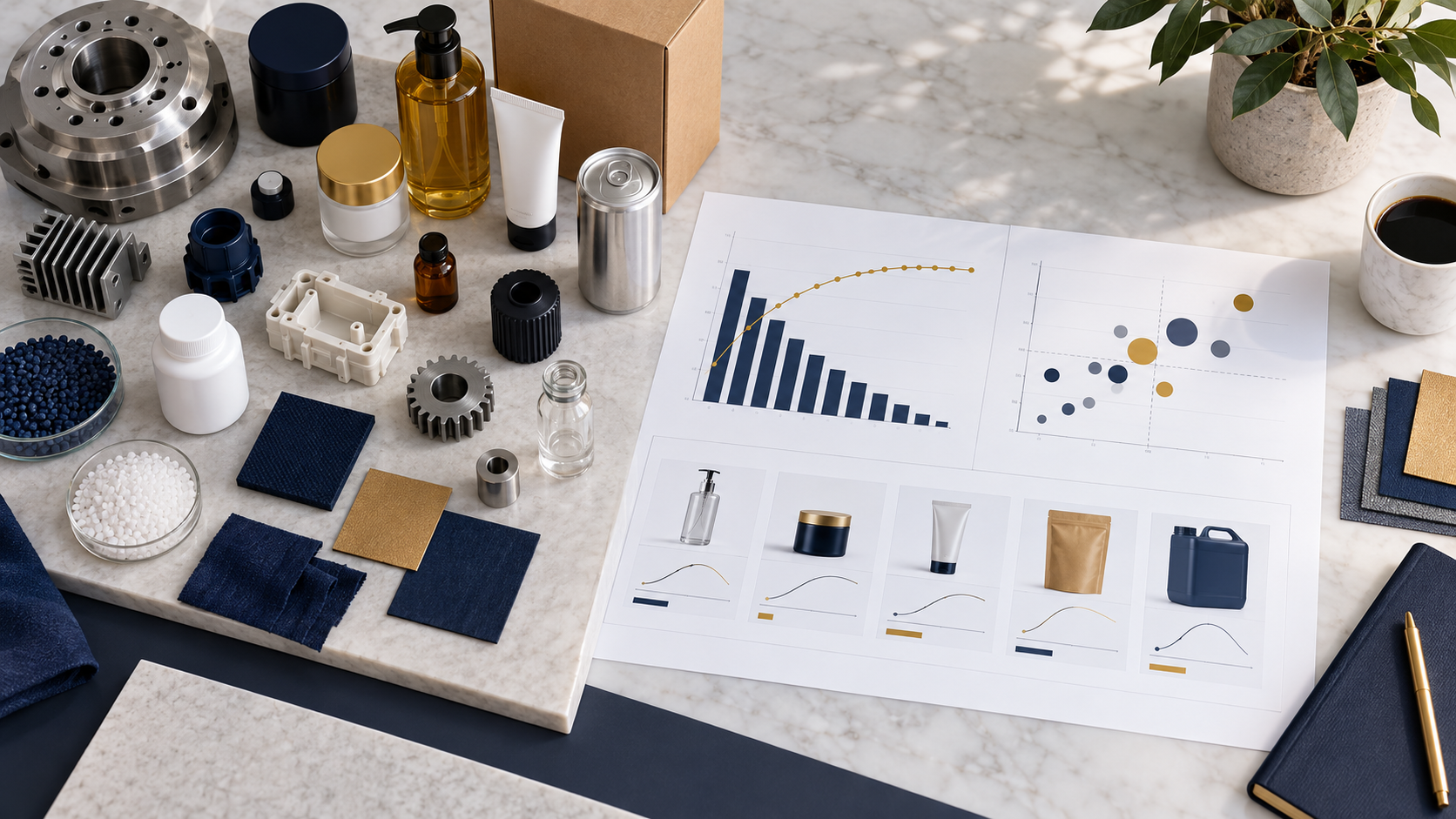 Portfolio optimization analysis comparing product performance, complexity and value across industrial and consumer product categories