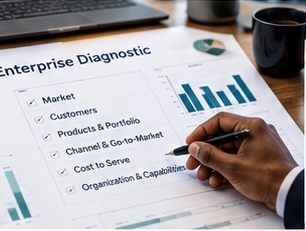 Enterprise diagnostic assessing market, customers, products, channels, cost to serve and organizational capabilities