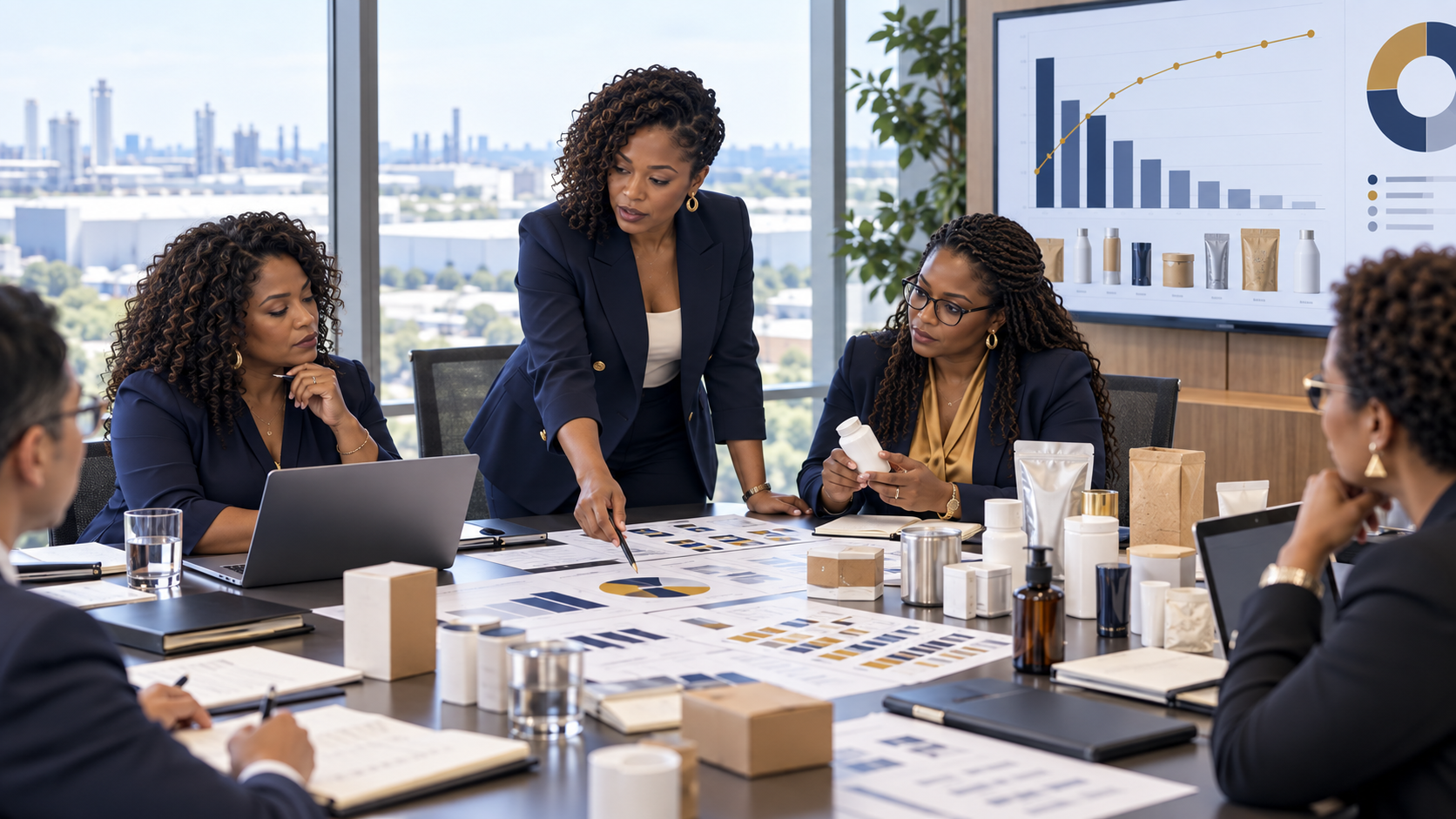 Executive team analyzing product portfolio performance, revenue concentration and commercial optimization opportunities
